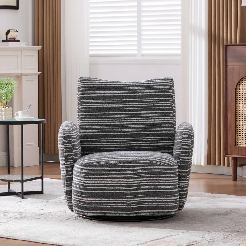 Swivel Striped Accent Chair with Metal Base, Modern Arm Chair for Living Room, Fabric Club Single Sofa Chair