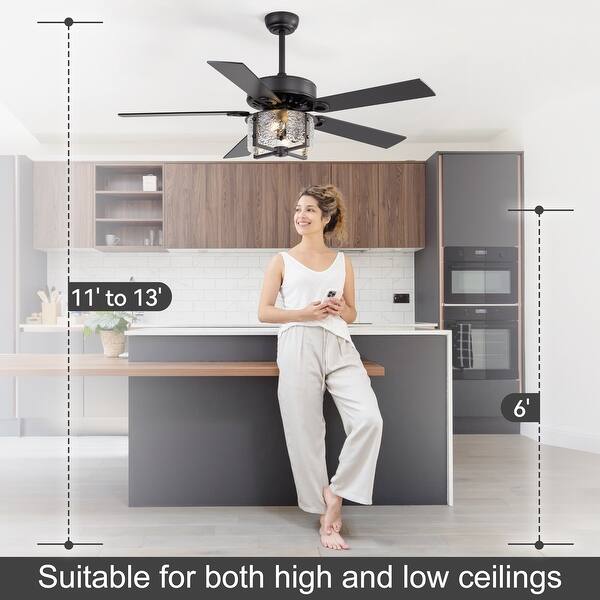 dimension image slide 4 of 6, 52" Reversible 5-Blade Caged Ceiling Fan with Light and Remote