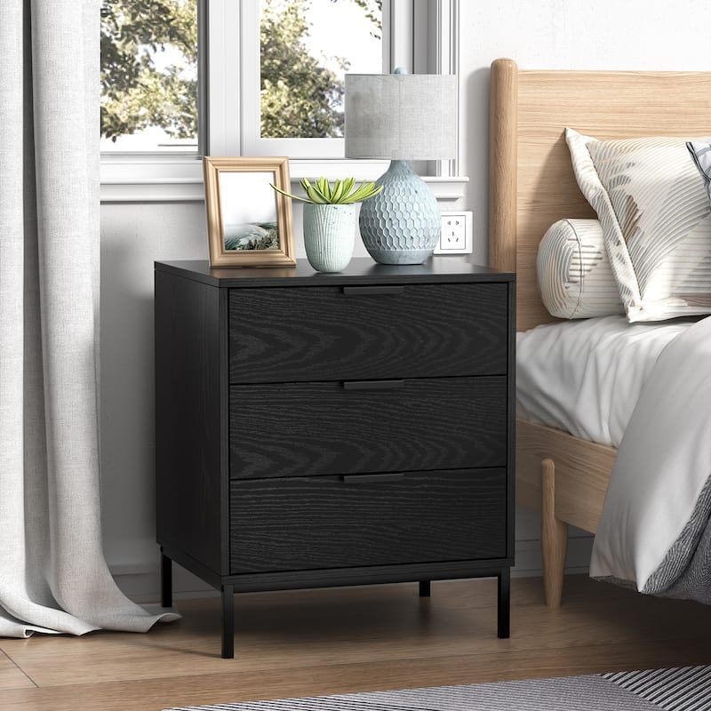 Anmytek Modern 3-Drawer Wood Nightstand Bedside Table End Table for Bedroom - Black - 3-drawer