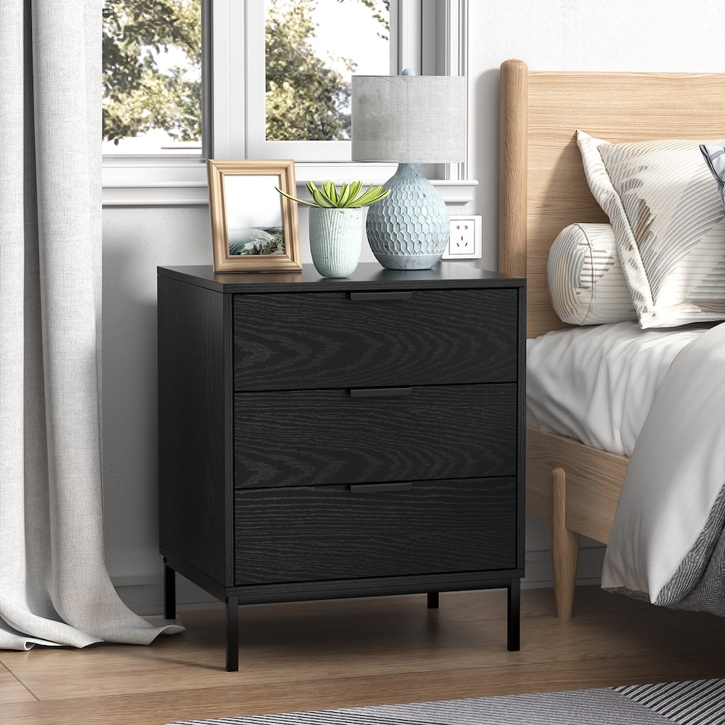 Anmytek Modern 3-Drawer Wood Nightstand Bedside Table End Table for Bedroom