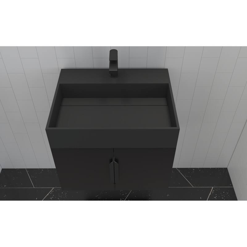 Amazon 24" Wall Mounted Bathroom Vanity Set w/ Black Top