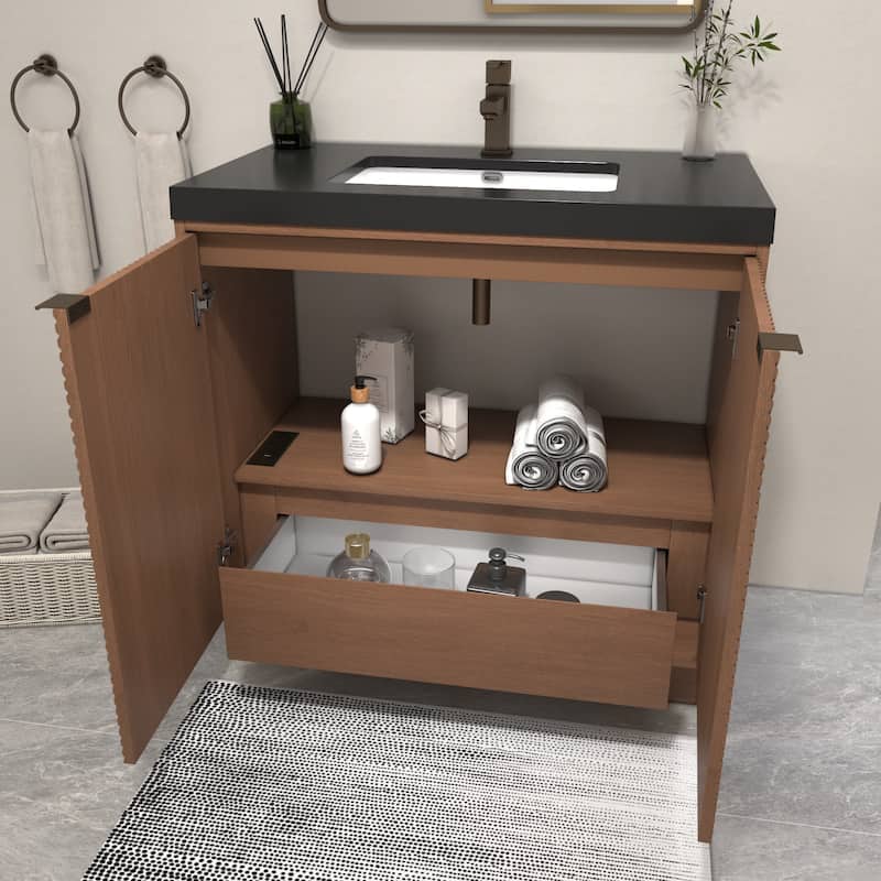 Milano 36" Freestanding Bathroom Vanity with Black Acrylic Sink