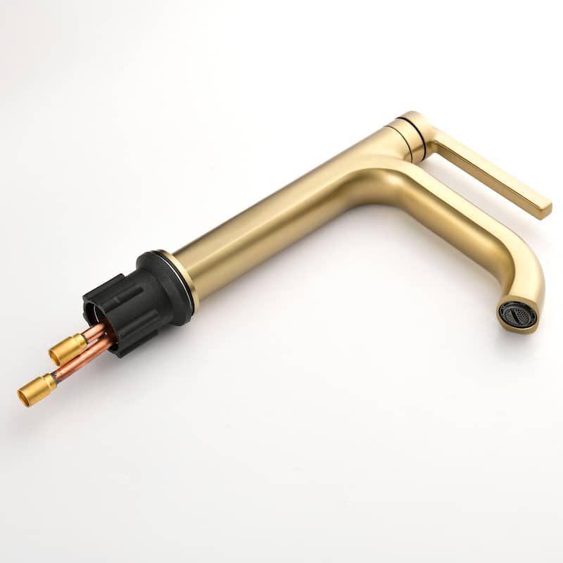 Single Handle Bathroom Sink Faucet Brass Modern 1 Holes Bathroom Vanity Basin Taps Brushed Gold