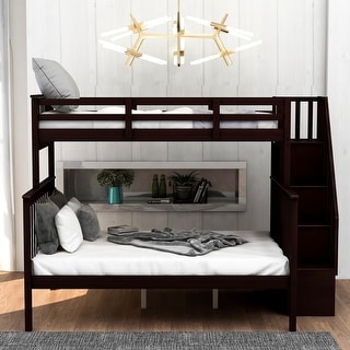Wood Bunk Bed with Storage Staircase and Guard Rail