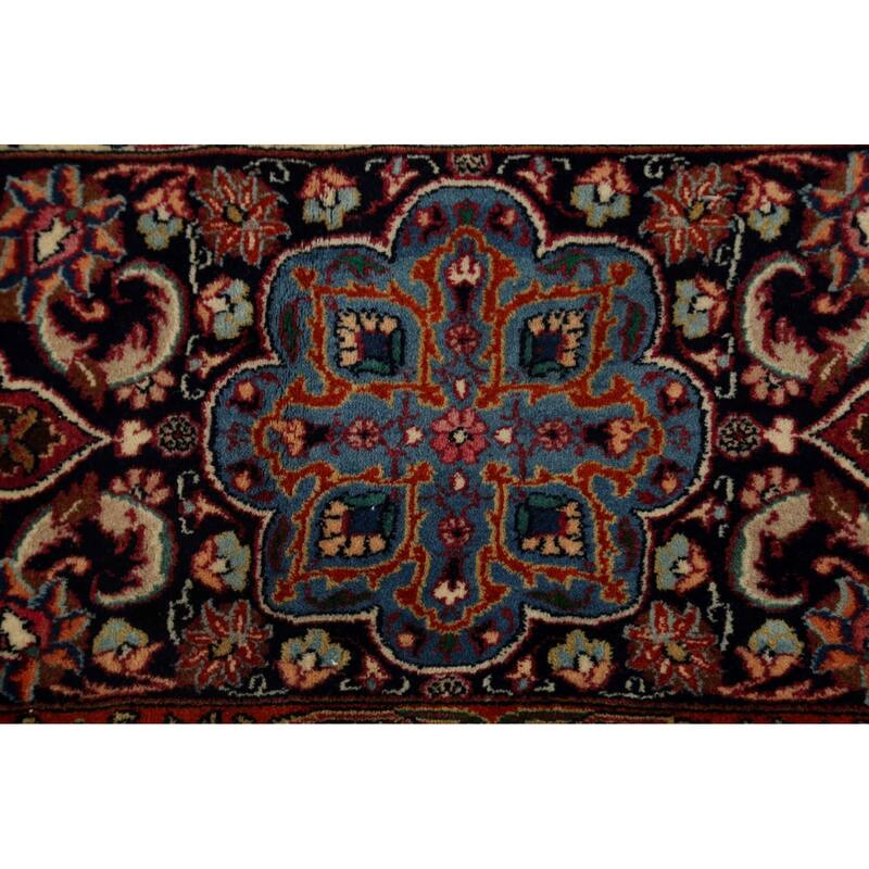 Hand Knotted Oriental 100% Wool Carpet Traditional Floral Navy Blue & Blues Mashad Area Rug - 15' 5'' X 11' 1''