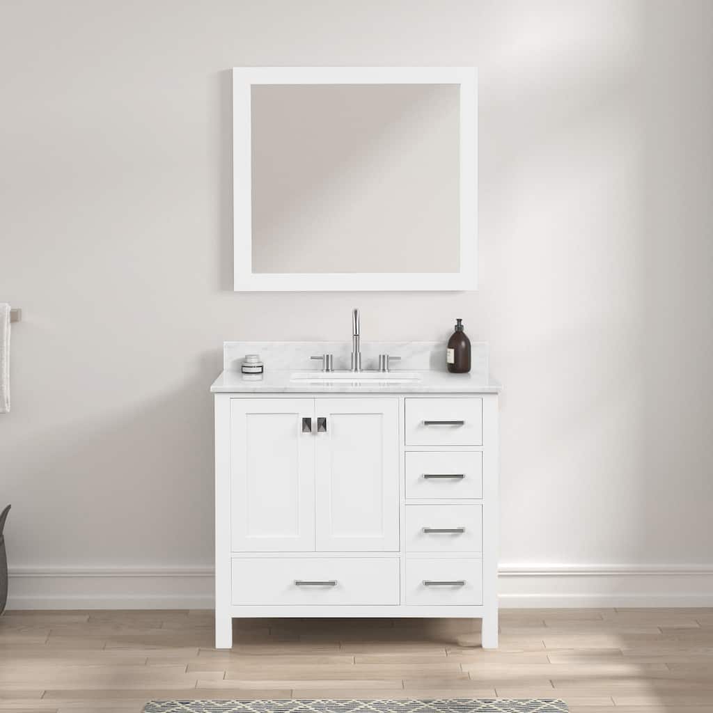Blossom Geneva 36 Inch Bathroom Vanity with Marble Top, Sink & Mirror