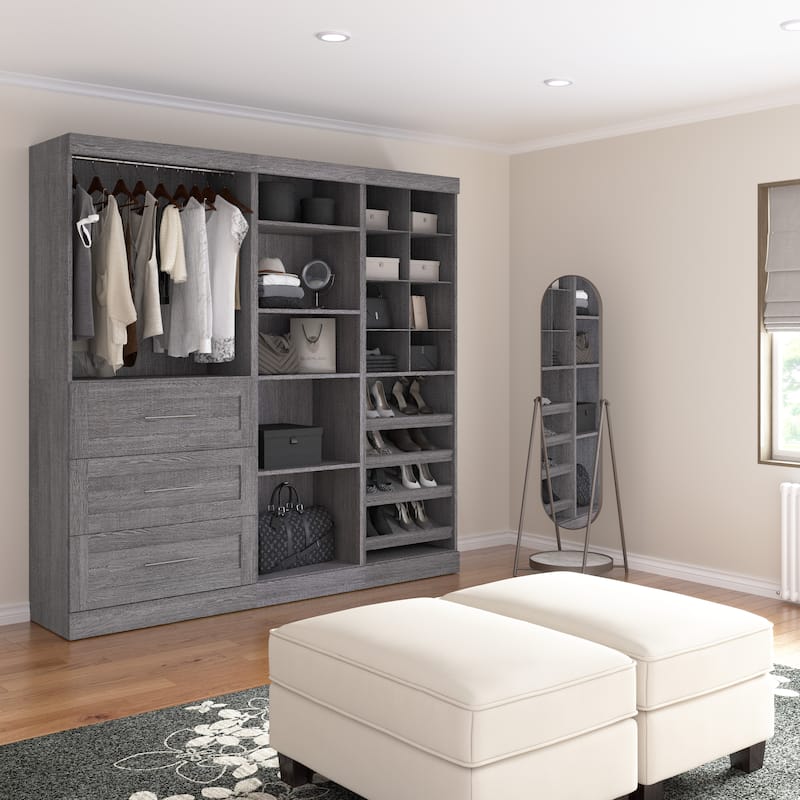 Pur 86-Inch Closet Organizer with Storage Cubbies by Bestar - Bark Gray