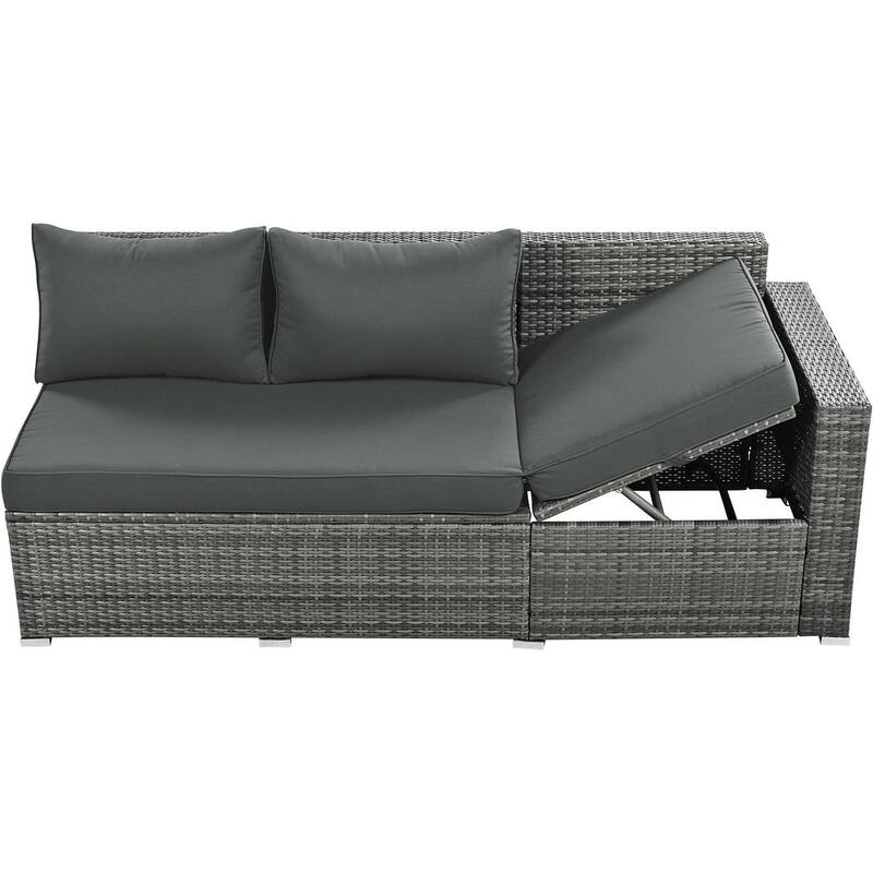 6-Piece PE Rattan Patio Sofa Set with Storage & Adjustable Seats