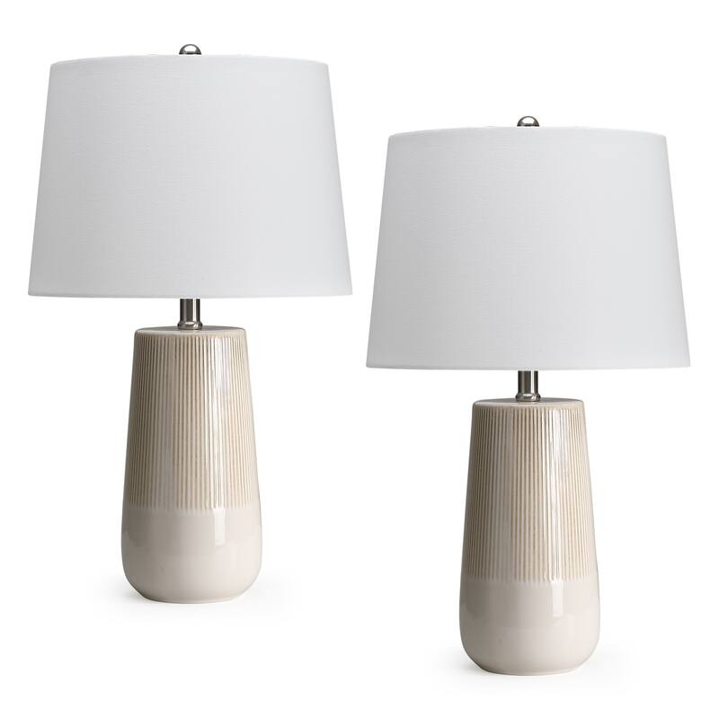 3-Way Ceramic Table Lamp Set of 2 with White Shades - 23 in. H