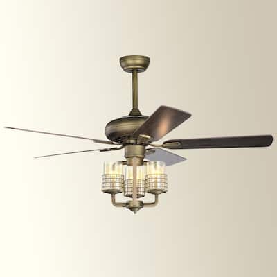 Oaks Aura 52 inch Bronze Metal Frame 5 Wood Reversible Blades Ceiling Fan with Light Remote Control Included for Living Room