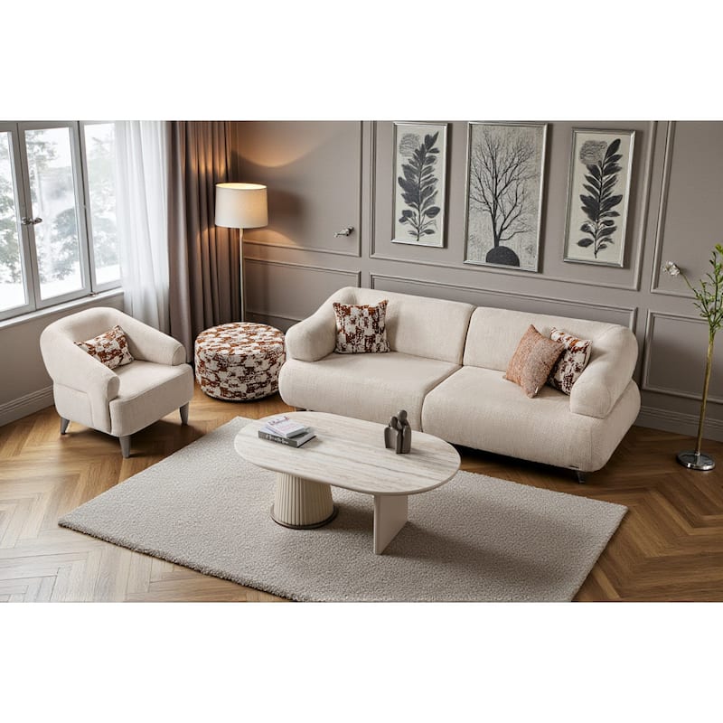 Terraux 3 Pieces Living Room Sets 2 Sofa 1 Chair - Cream