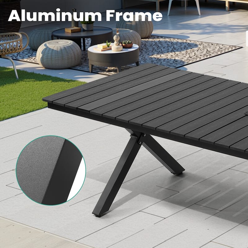 13PC Outdoor Patio Aluminum X-Frame Dining Set Table with Stackable Chairs Umbrella Hole