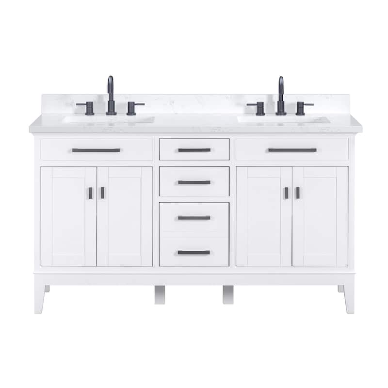 Madison 60 in. Double Sink Bathroom Vanity with Engineered Stone Top - 61" x 22"D x 35"H