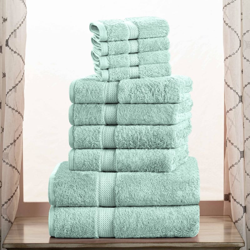 Superior Egyptian Cotton Pile Heavyweight 10-Piece Towel Set - Seafoam