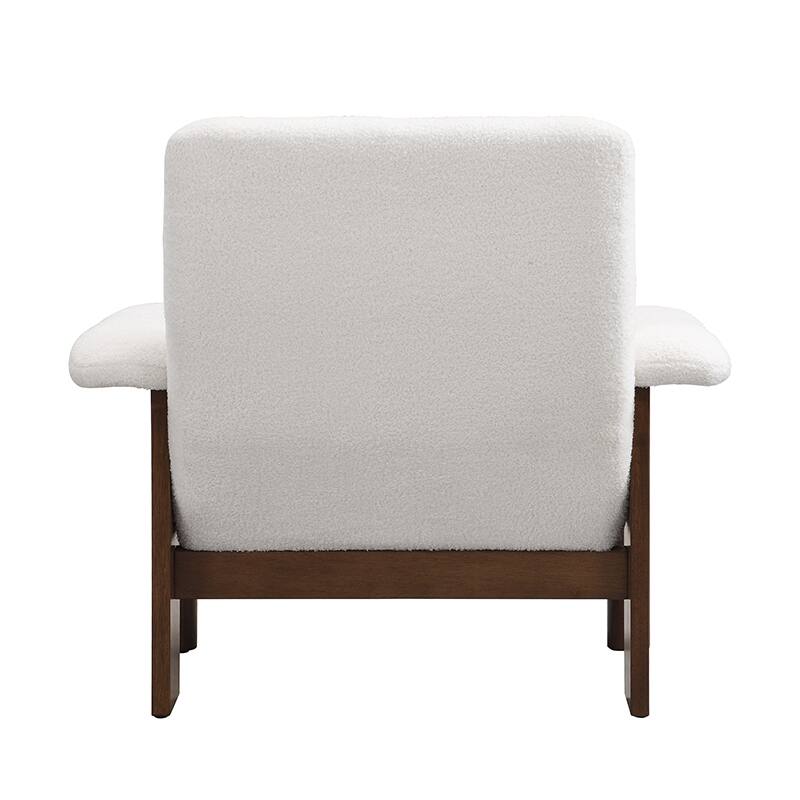 Roomfitters Mid-Century Accent Chair with Ottoman, Fabric Upholstered Armchair and Footrest Set with Wood Frame, White