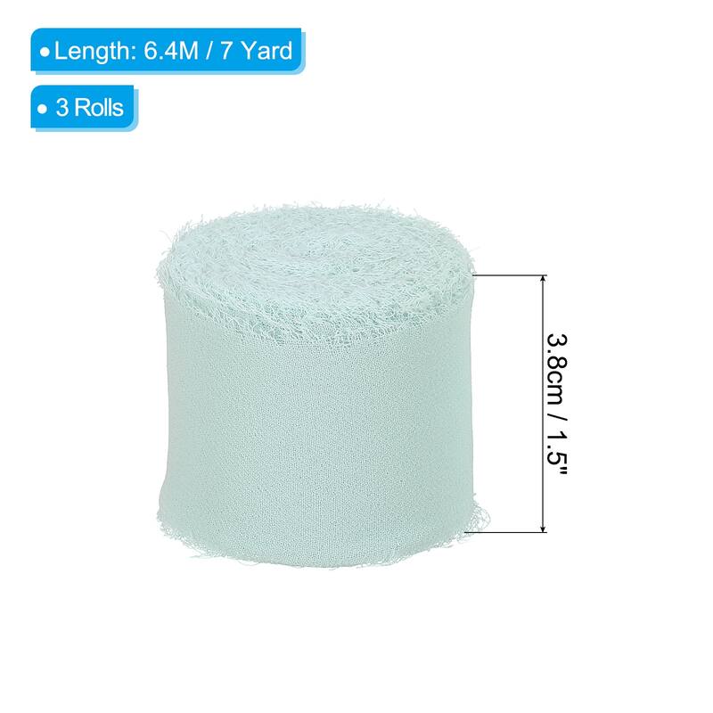 Fringe Chiffon Silk Ribbon 1.5" 3 Roll Handmade Frayed Ribbon - Light Turquoise - 7Yard
