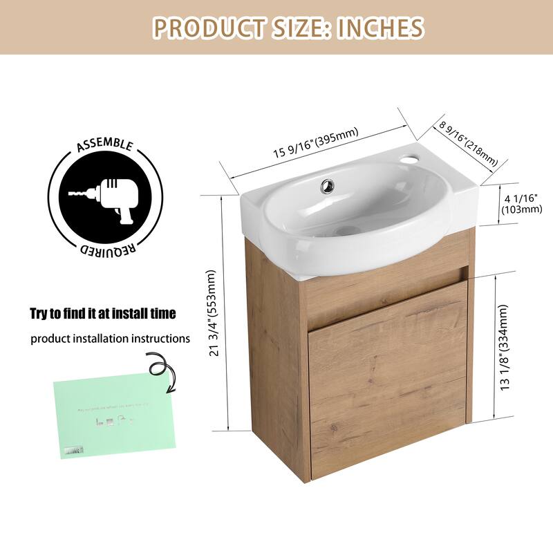 ARTCHIRLY 16/23 Inch Bathroom Vanity with Sink, Floating/Freestanding Bathroom Vanity with Soft Close Door