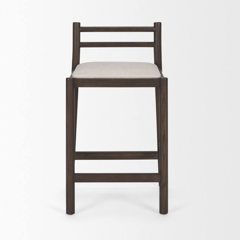 Sam Dark Brown Wood w/ Cream Fabric Counter Stool - 20.3L x 21.0W x 33.4H