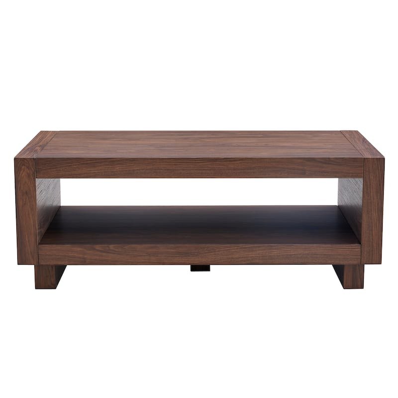 Mid-century Minimalist Rectangular Wooden Coffee Table with Shelf