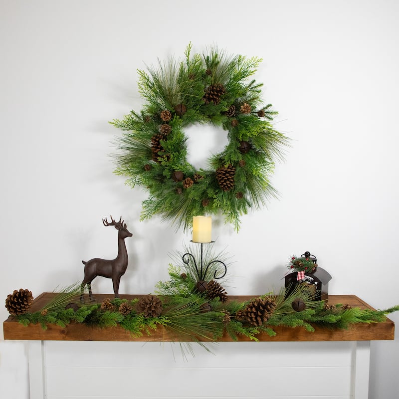 Real Touch™️ Jingle Bells and Pinecones Artificial Christmas Garland - 5' x 10" - Unlit - 5' x 10"
