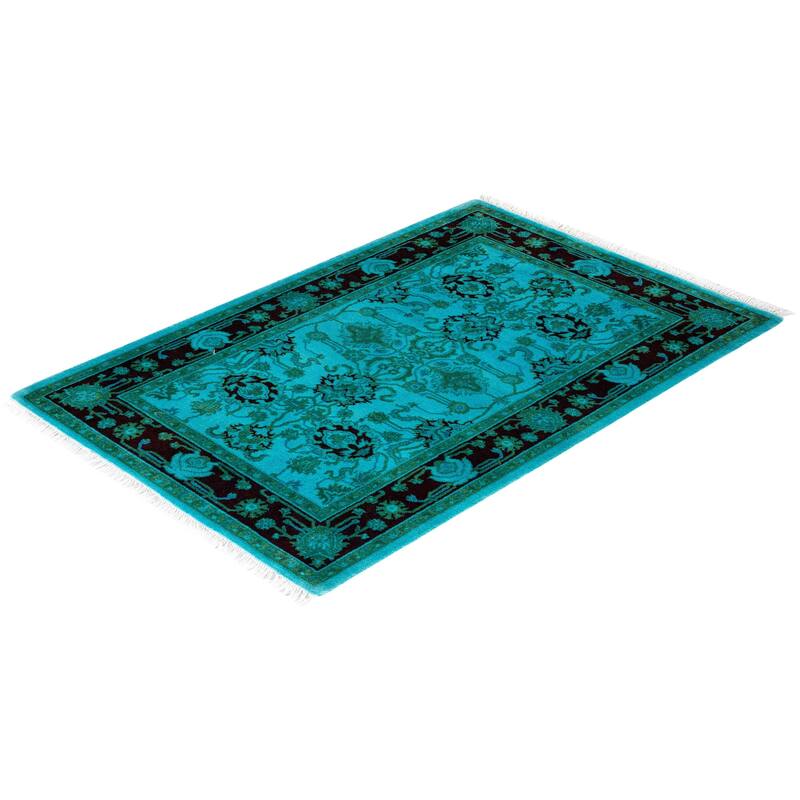 Overton Hand Knotted Wool Vintage Inspired Modern Contemporary Overdyed Blue Area Rug - 2' 9" x 4' 1"