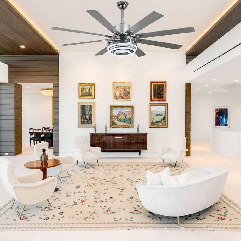 Cusp Barn 52"/72" Modern Large Dimmable LED Ceiling Fan with Lights and Remote, Reversible 8-Blade DC Motor DIY Shape Chandelier
