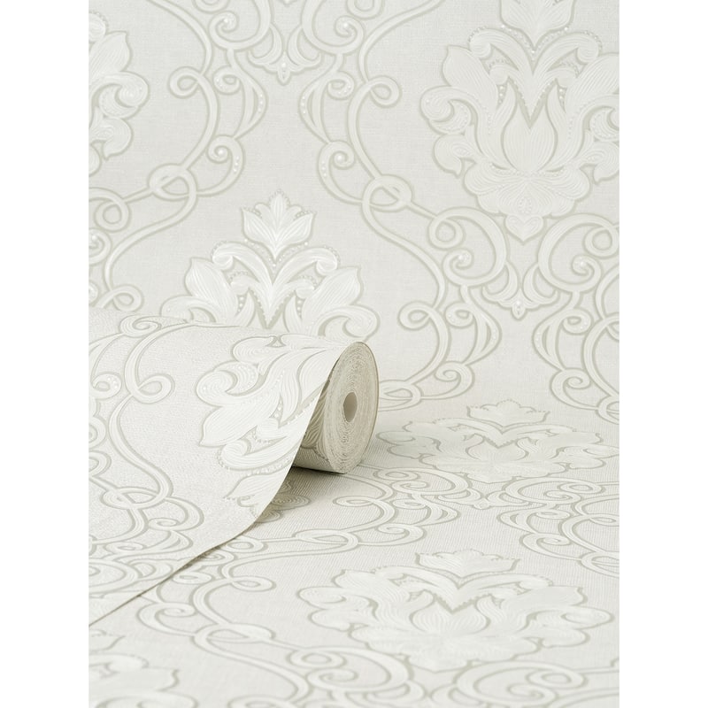 Fine Decor Florentine White Damask Wallpaper