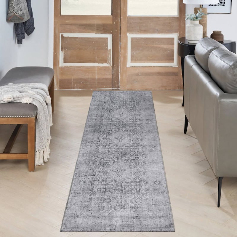 Superior Huda Distressed Rustic Oriental Medallion Indoor Area Rug - 2' 6" x 7' 6" - Charcoal