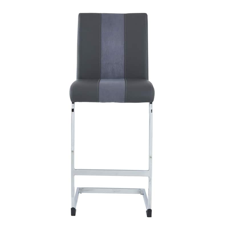 HomeRoots Set of Four 26" Gray And Silver Metal Low Back Counter Height Bar Chairs With Footrest - Grey
