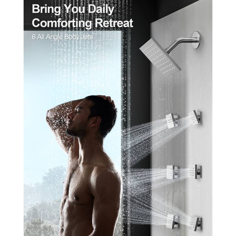 GRANDJOY LED Music Shower System 16" & 6" Dual Shower Heads with 6 Body Jets