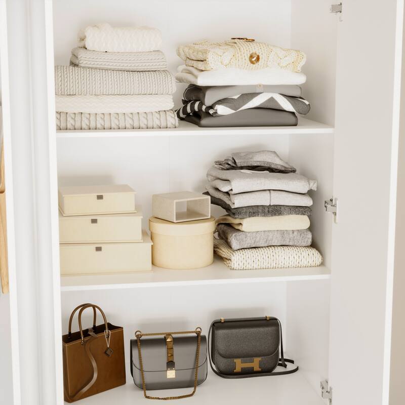 126"x70.9" Modern White Wardrobe with Hanging Rod & Two Drawers - Curved Side Design