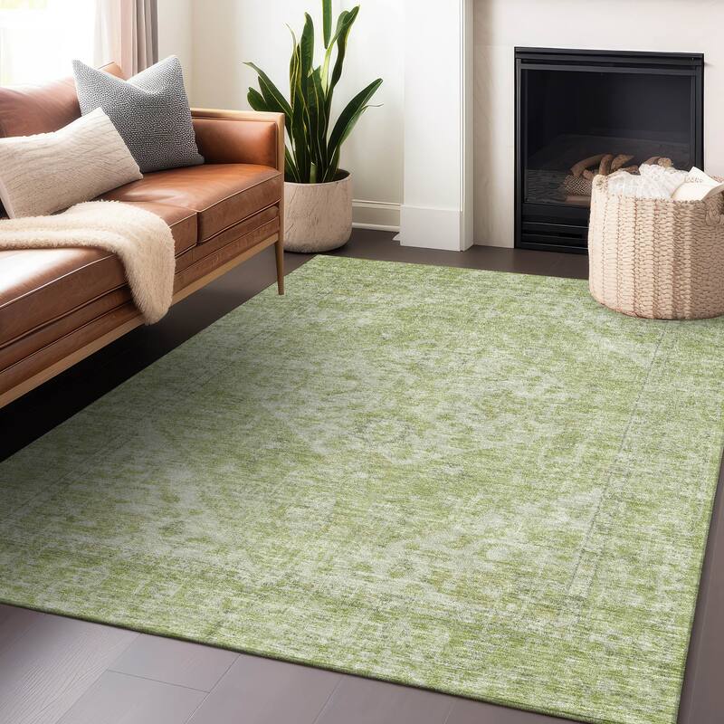 Machine Washable Indoor/ Outdoor Vintage Traditional Chantille Rug - Sage - 3' x 5'