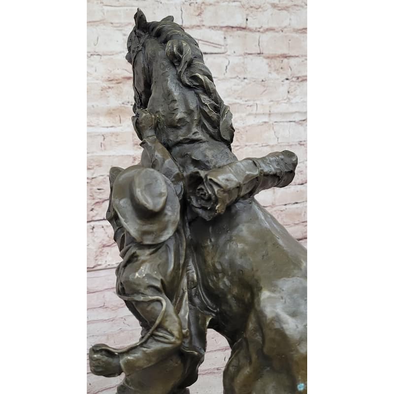 Bronze Sculpture Of Cowboy Taming A Rearing Horse – Western Art