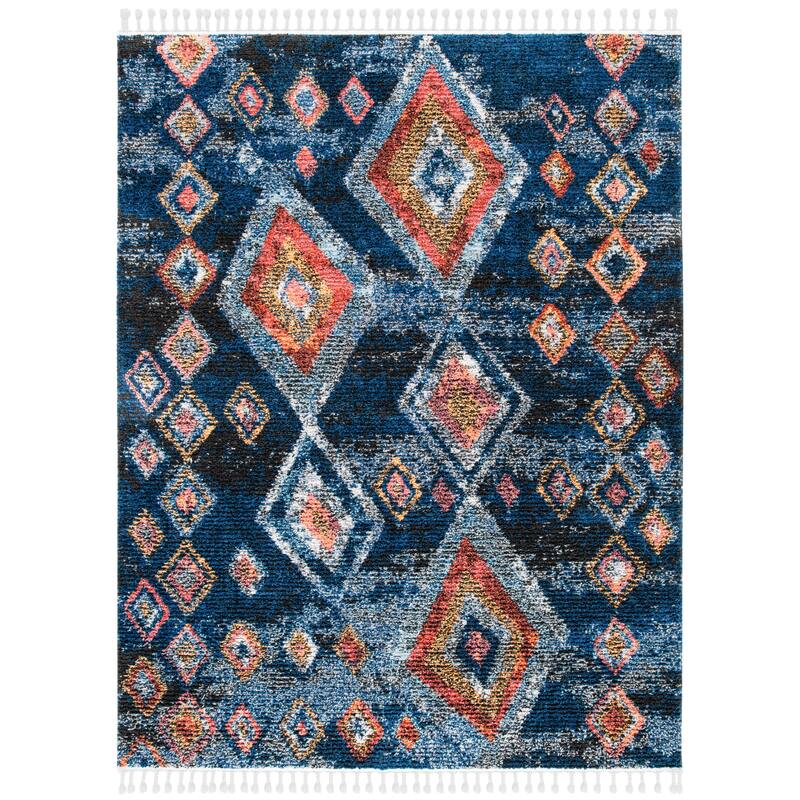 SAFAVIEH Morocco Bohemian & Eclectic Manilla Tribal Navy/Multi Polyester Rug