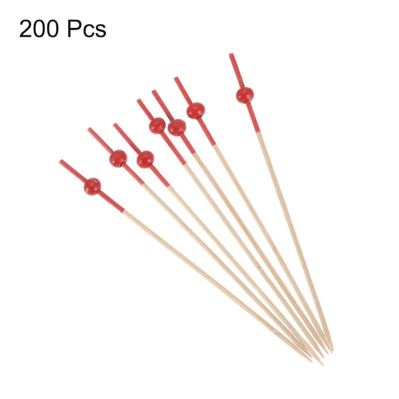 Bamboo Cocktail Toothpicks Red Pearl Bead Drink Picks Skewer 200Pcs - 4.72"