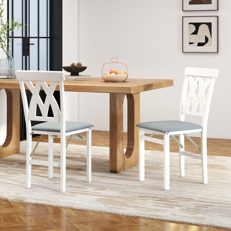 Set of 2 Folding Wooden Dining Chairs with PVC Leather Seat X-Back - 16" x 21" x 36"