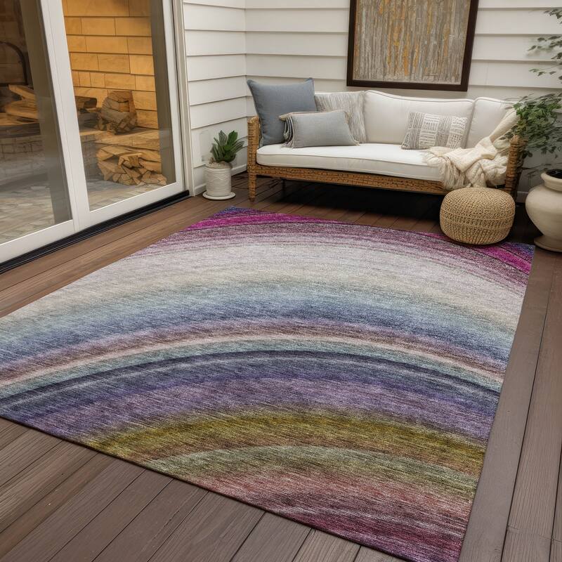Machine Washable Indoor/ Outdoor Chantille Abstract Wave Rug