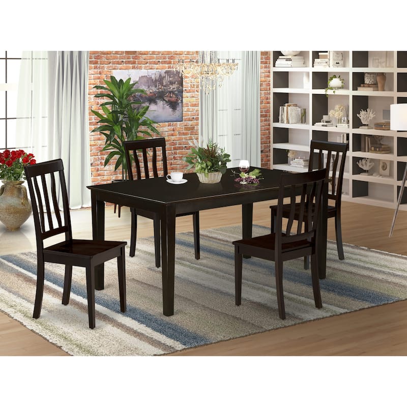 East West Furniture 5 Piece Dining Room Table Set Includes a Rectangle Kitchen Table and 4 Dining Chairs, 36x60 Inch, Cappuccino - CAAN5-CAP-W