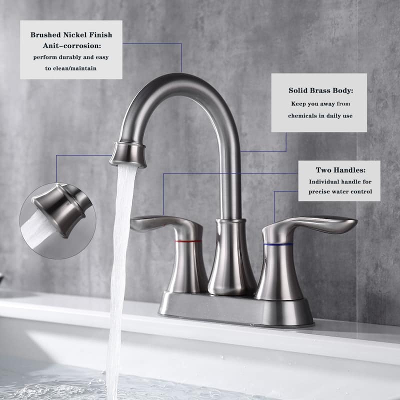 Centerset Bathroom Sink Faucet With Pop-up Drain Double Handle 4 Inch Bathroom Faucet 2 Hole High Arc Lavatory Basin Vanity Tap