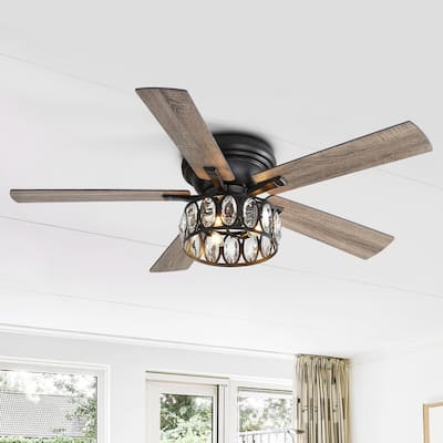 52" 5-Blade Flush Mount Ceiling Fan with Crystal Light Remote Control - 52 Inch