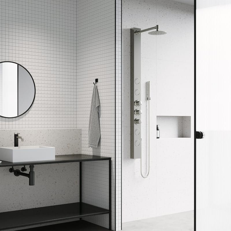VIGO Sutton 58" H x 4" W 4-Jet Shower Panel with Round Shower Head