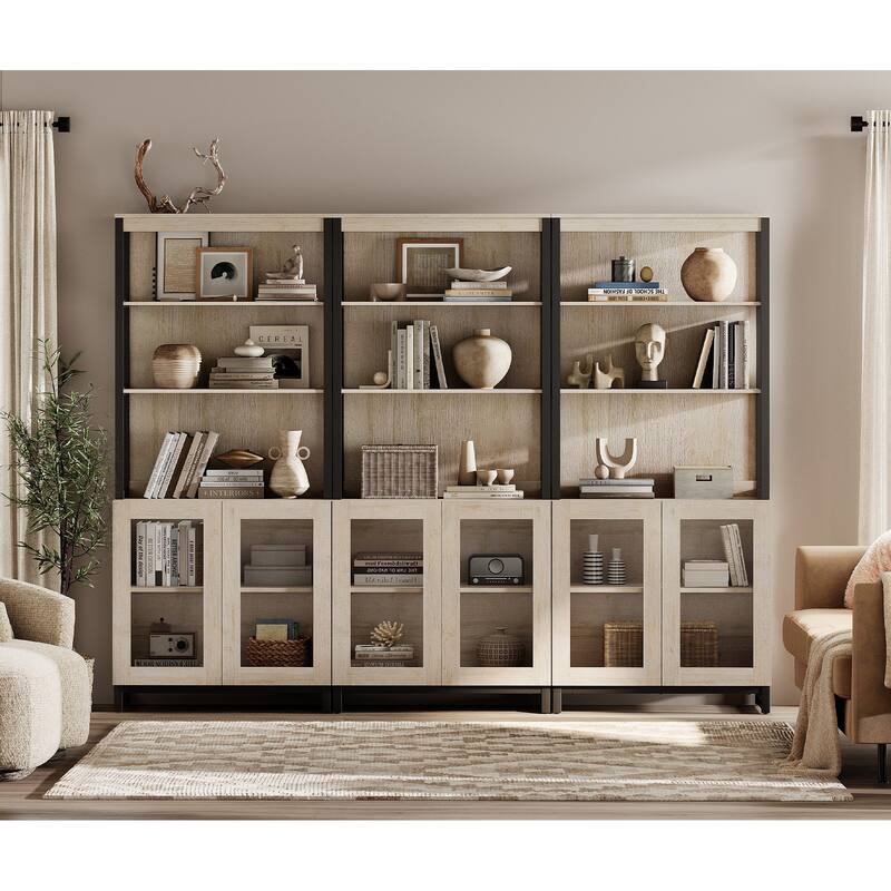 3 PCS Modern 72" Tall Bookcases with Glass Doors and Adjustable Shelves for Home Office, Living room.