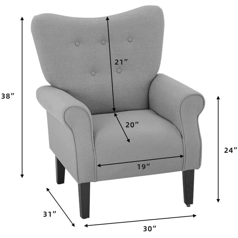 Erommy Wing back Arm Chair, Upholstered Fabric High Back Chair with Wood Legs