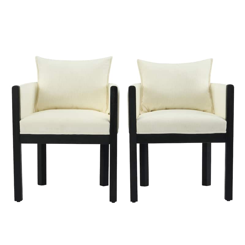 Christopher Knight Home - Callahan Linen Upholstered Dining Chair with Armrests - 2 Piece - White+Black
