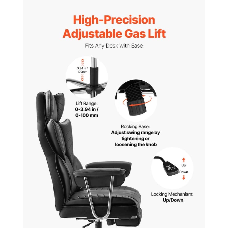 PU Leather Ergonomic Reclining Chair with Footrest & Wheels - 29.1 x 29.1 x 50 inch