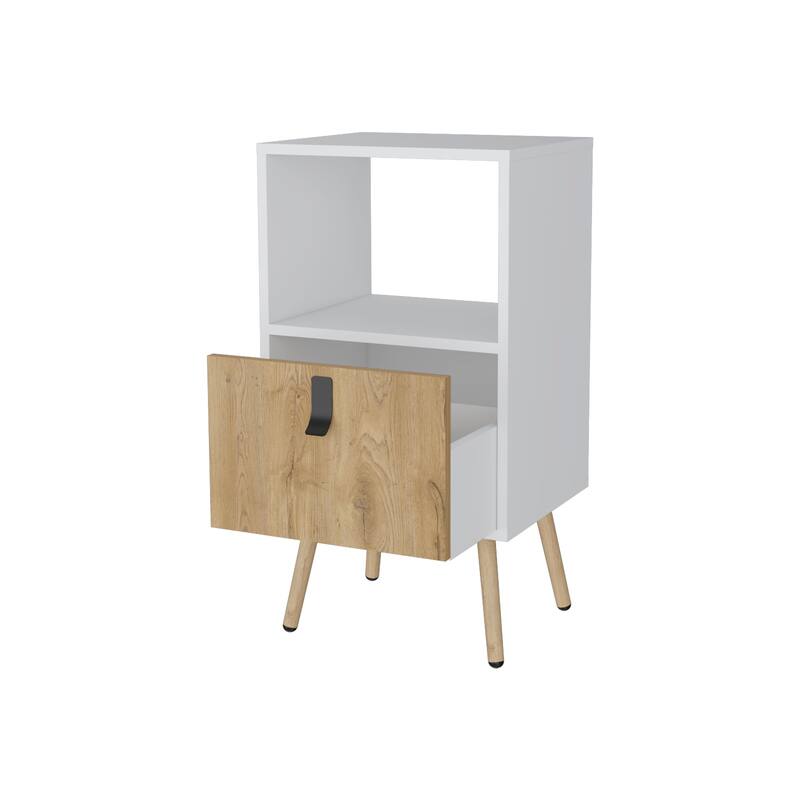 White and Macadamia Tall Nightstand with Open Shelf