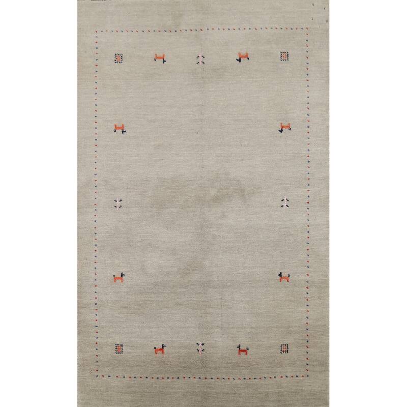 Gabbeh Indian Accent Rug Handmade Oriental Beige Wool Carpet - 3'11"x 5'9"
