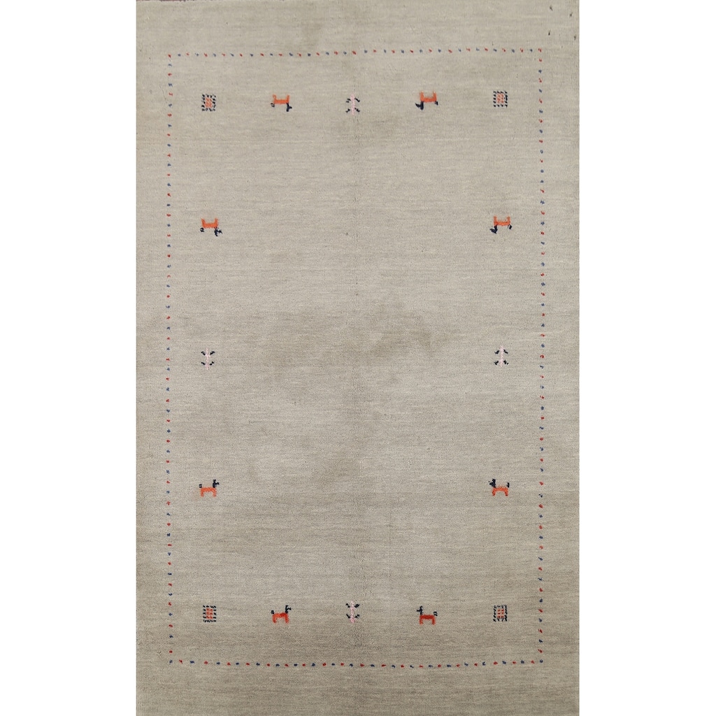 Gabbeh Indian Accent Rug Handmade Oriental Beige Wool Carpet - 3'11"x 5'9"