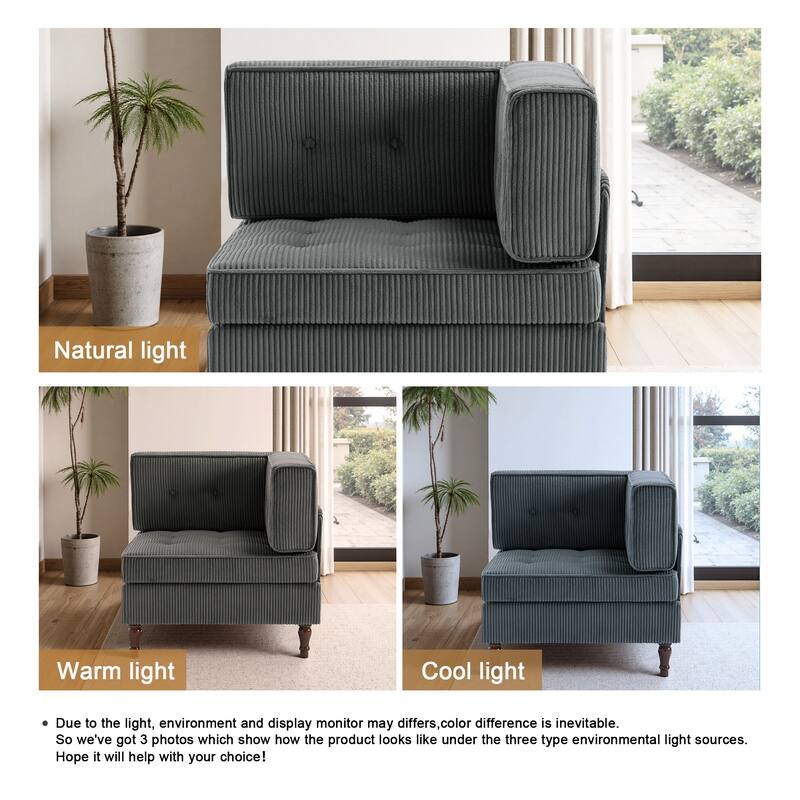 UIXE Corduroy Modular Corner Sofa Lounge Corner Arm Chair