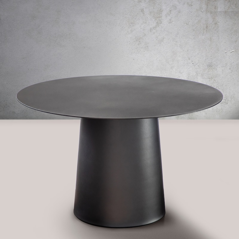 CraftHome Outdoor Modern and Elegant Single Round Coffee Table with Sturdy Iron Base - W23.6" x H14.4" - Matte Black